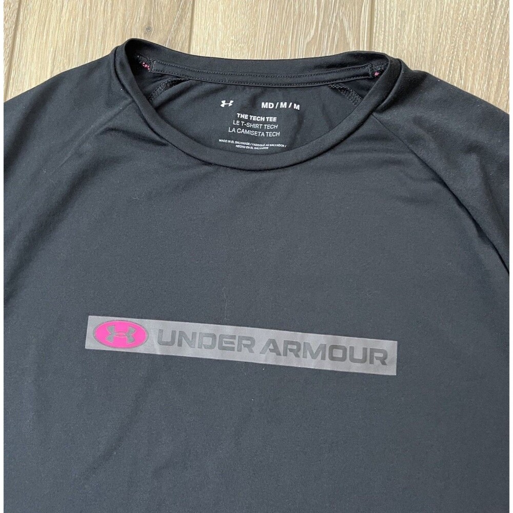 Under Armour Men's UA Tech™ 2.0 Geo Short Sleeve Sz Medium Black/Pink Tech Tee - Picture 3 of 10
